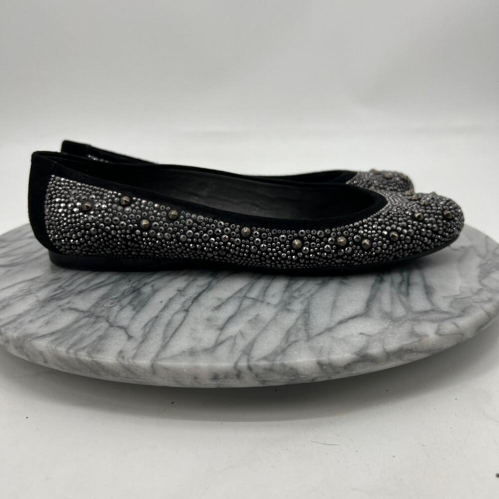 Stuart Weitzman Flats Womens 8‎ Black Crystal Studded Suede Ballet Slippers - Picture 2 of 12